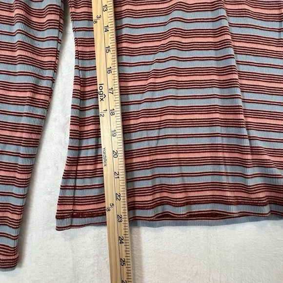 Madewell Womens Shirt Fine Ribbed Henley Tee Striped Vneck Preppy Size Medium - Picture 7 of 8